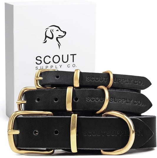 Classic Genuine Leather Dog Collar | Dog Collars for Medium Dogs, Small Dogs, Large Dogs & Extra Large Dog | Wide Dog Collar | Heavy Duty Dog Collar (Black, S: 0.5" Wide for 7.5"-10.5" Neck)