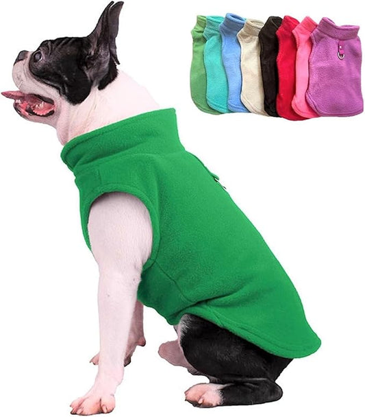 JACKO & CO - Fleece Vest Dog Sweater with Leash Ring - Soft, Warm & Lightweight Pullover Coat for Small & Medium Dogs, Puppies & Cats - Cozy Fall/Winter/Spring Pet Jacket (Green, Large 10-16lbs)
