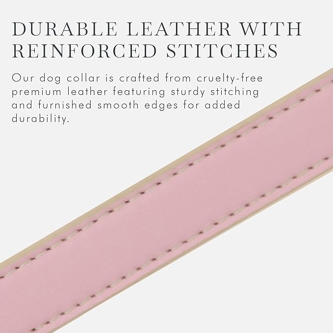 NINA WOOF Cupertino Dog Collars, Harnesses & Leashes Made from Vegan Leather with Dog Tracker Device Holder Adjustable Dog Collar (Small (Neck: 12x15), Pink)
