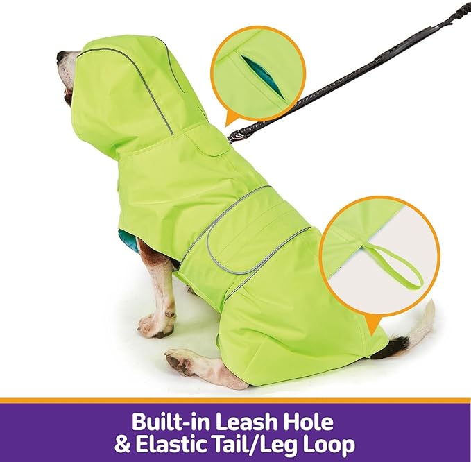 Dog Raincoat Reversible, Single Side Slicker Poncho Adjustable Waterproof Dog Rain Jacket with Leash Hole/Reflective Stripe Hooded Snowproof Windproof Clothes for Medium to 2X-Large Dogs, 2XL