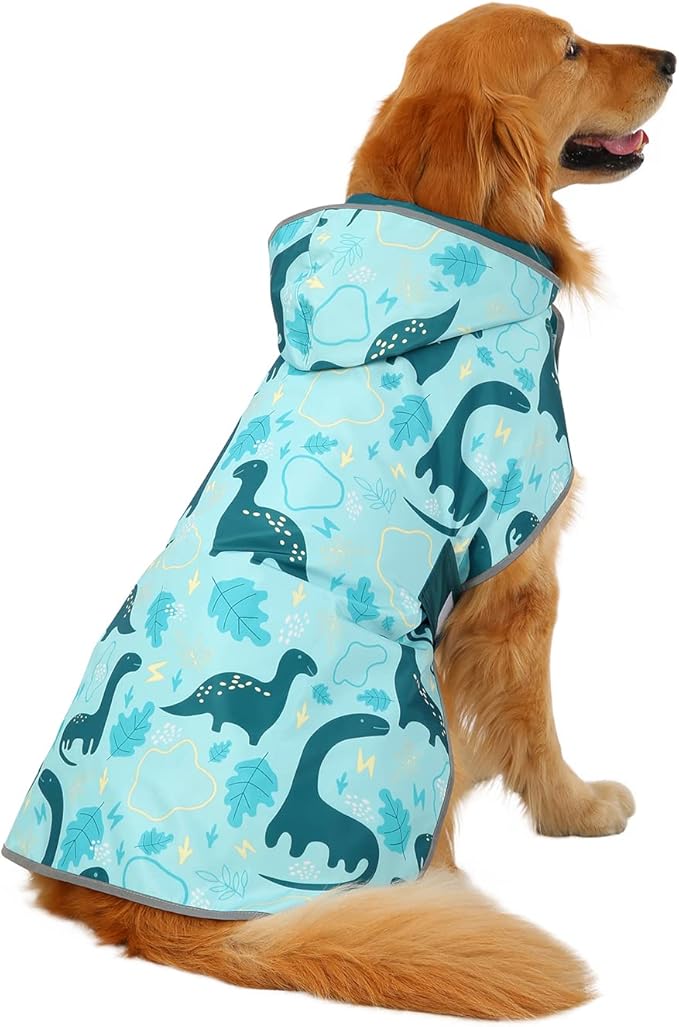 HDE Reversible Dog Raincoat Hooded Slicker Poncho Rain Coat Jacket for Small Medium Large Dogs Dinosaurs - L