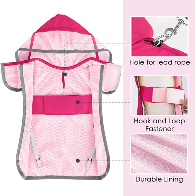 SlowTon Dog Raincoat, Adjustable Dog Rain Jacket Clear Hooded Double Layer, Waterproof Poncho with Reflective Strip Straps and Storage Pocket for Small Medium Large Dogs Puppies(FU XL)