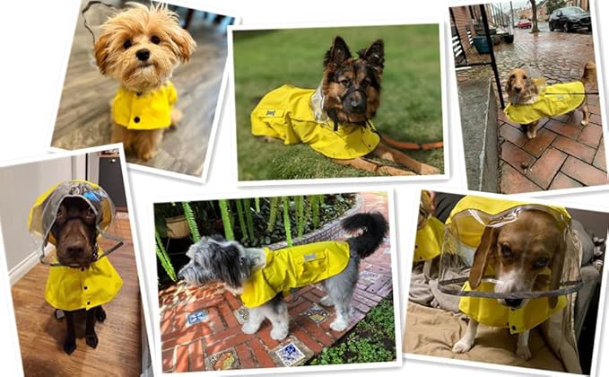 Dog Waterproof Raincoat with Poncho Hoodie, High Reflective Adjustable Yellow Pet Rain Jacket with Leash Hole for Small Medium and Large Dogs (Yellow, XXXX-Large)