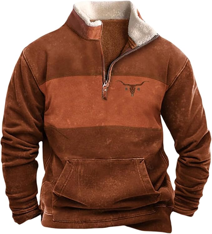 HOTYD Aztec Cowboy Mens Hoodie Vintage Graphic Western Hoodies Casual Long Sleeve 1/4 Zip Pullover Mens Country Jacket