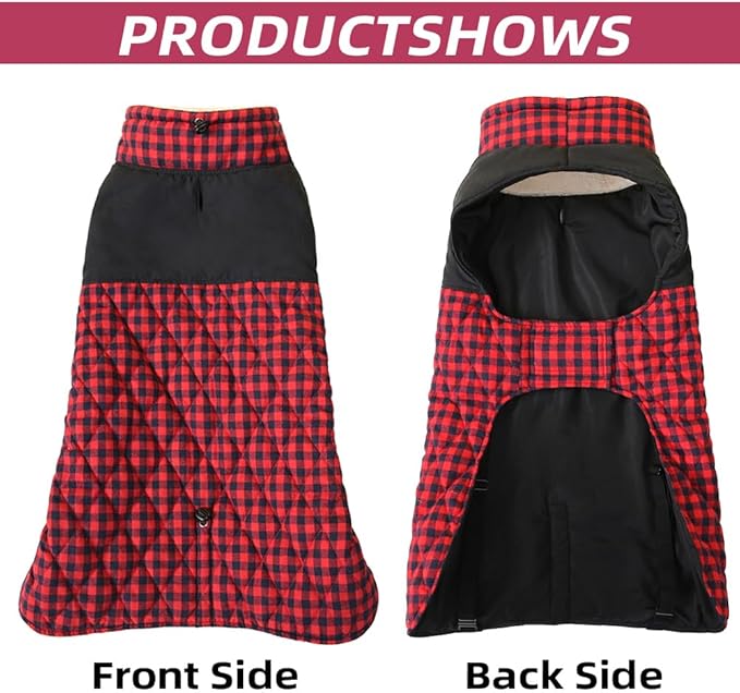 Dog Jackets for Winter, Reversible Dog Coat Windproof Waterproof Jackets for Cold Weather, British Style Plaid Coats Warm Vest for Small Medium Large Dogs (RED, 4XL)