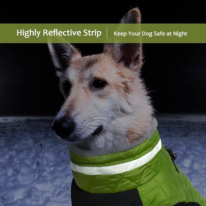 LeLePet Warm Fleece Dog Jacket, XX-Large, Lime, Adjustable, Reflective, Water-Resistant, Windproof, Turtle Neck, for Small Medium Large Dogs