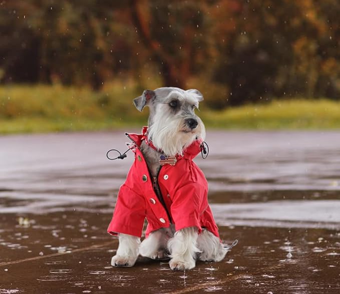Morezi Dog Zip Up Raincoat with Reflective, Rain/Water Resistant, Adjustable Drawstring, Removable Hood, Raincoats with Legs 8lbs to 80lbs Available - Red - M