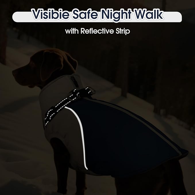 DENTRUN Dog Coat with Harness Built in, Easy On/Off Zipper Closure Winter Dog Vest, Water-Repellent Fleece Lined Warm Jacket with Reflective for Medium Dogs, Dark Blue, L