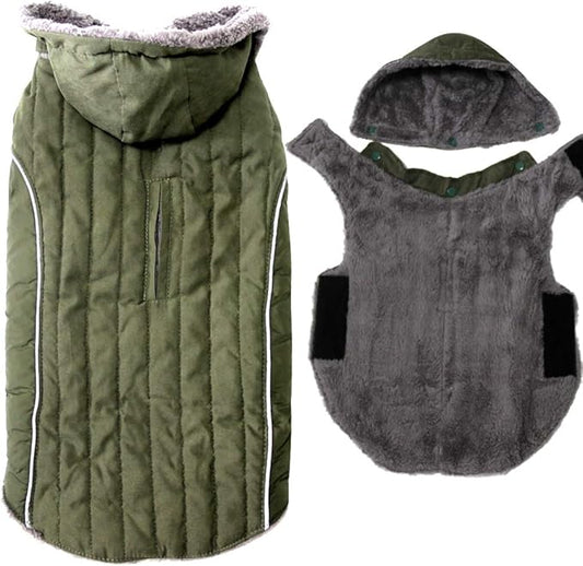 Fleece Dog Hoodie for Large Dogs Super Warm Doggie Jacket for Cold Winter Dog Coats,Green XL