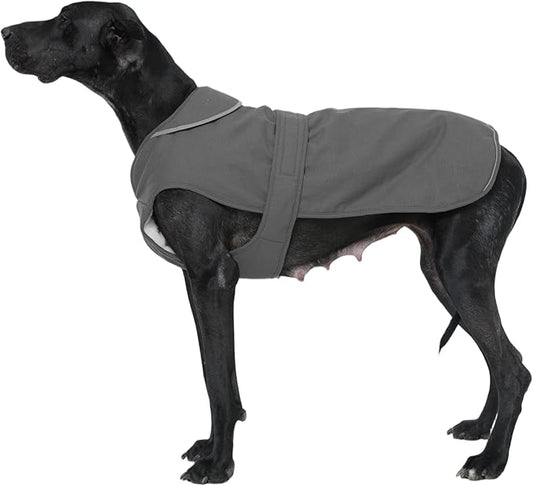 Kuoser Canvas Dog Coat, Warm Dog Jacket Reflective Fleece Pet Cold Weather Coat, Warm Doggie Clothes Waterproof Winter Vest with Zipper Leash Hole for Small Medium Large Dogs, Grey 3XL