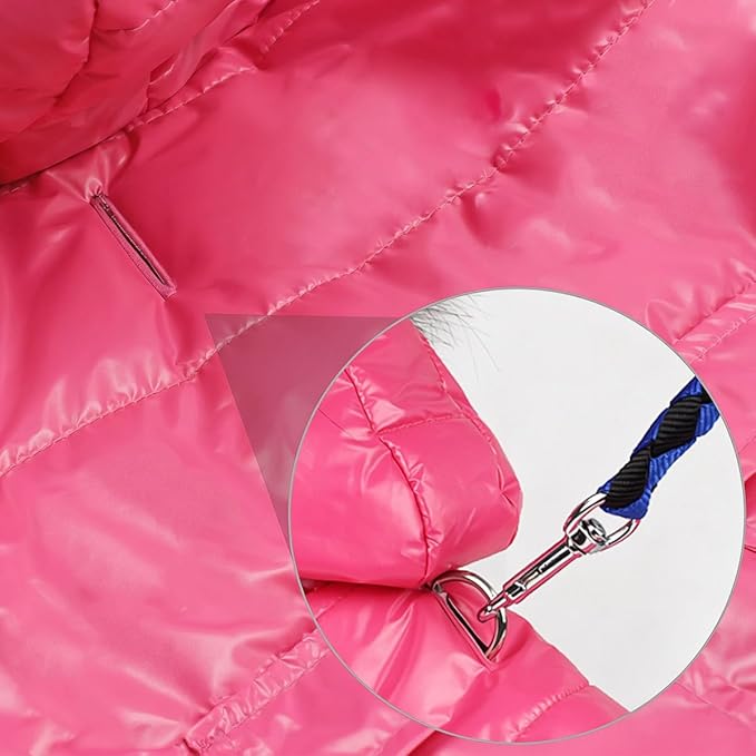 LESYPET Dog Coat for Small Dogs, Windproof Doggie Puffer Jacket with Leash Hole, Extra Warm Dog Jacket Winter Coat, Pink XXL