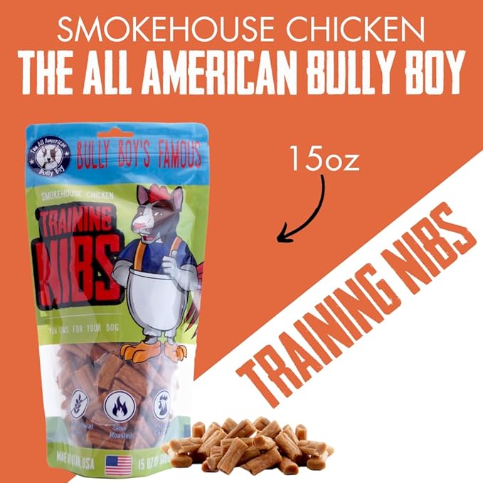Bully Boy's Famous Chicken Training Nibs Dog Treats | Free from Wheat, Corn, Soy, or Gluten | USA Sourced Ingredients | with Smokehouse Chicken | Made in Utah | 15 oz - 3 Pack