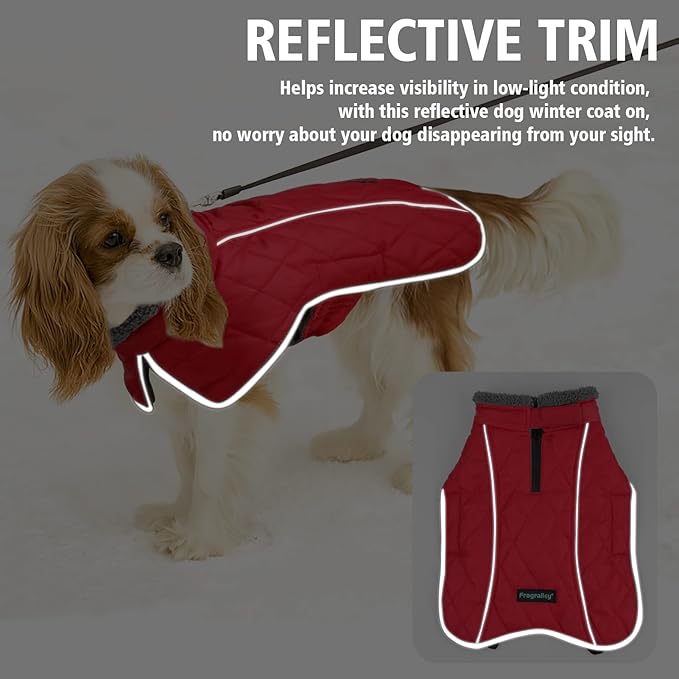Fragralley Dog Coat Large, Waterproof Dog Jacket with Warm Fleece Lining, Adjustable Reflective Dogs Winter Coat, Turtleneck Pet Coats for Cold Weather (Red XXXL)