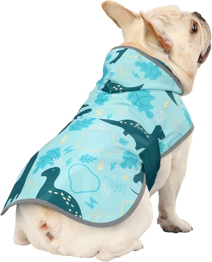 HDE Reversible Dog Raincoat Hooded Slicker Poncho Rain Coat Jacket for Small Medium Large Dogs Dinosaurs - M