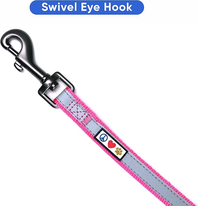 Pawtitas Personalized Dog Leash Embroidered Customize Your Pet Name & Phone Number Puppy Reflective 6 ft Long Large Pink Custom Tag Name, Pink Reflective 🔦 Padded