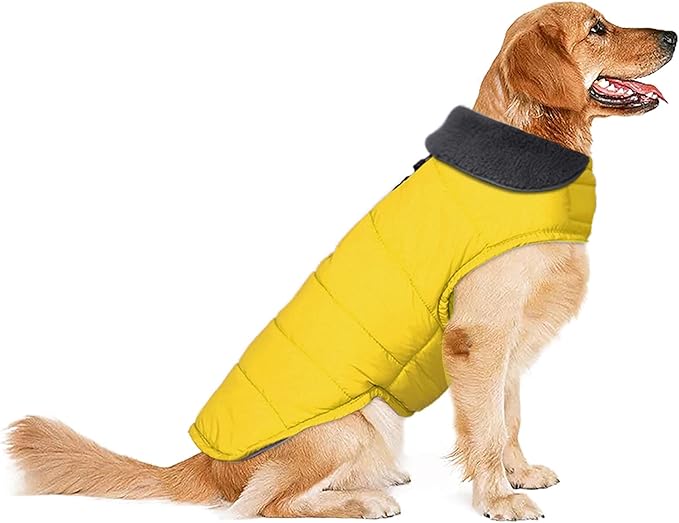 Dog Winter Coat, Waterproof Dog Jacket with Leash Hole, Reflective Adjustable Pet Snow Vest, Warm Fleece Sweater for Small Medium Large Dogs - Yellow, 3XL