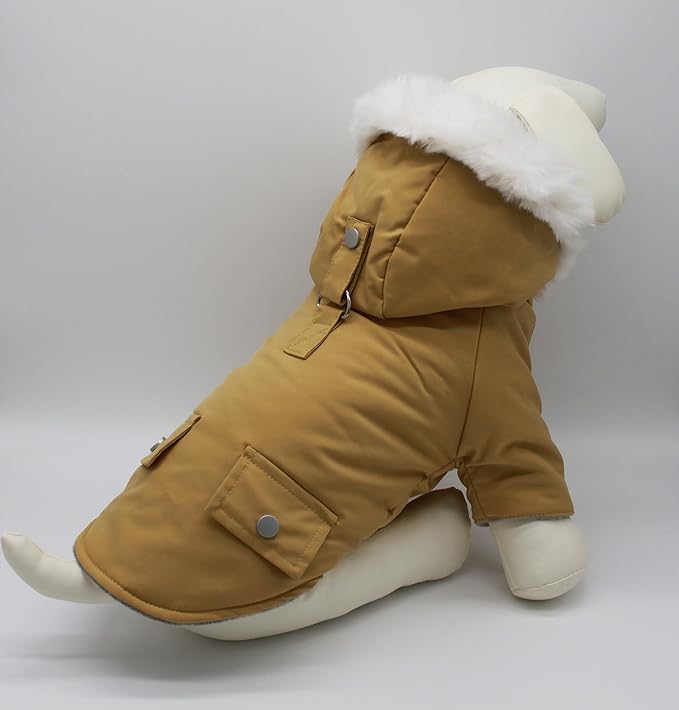 Pet Warm Dog Coat for Winter Dog Clothes Hooded Dog Jacket for Small Puppies Medium Large Dog Cat Clothes Insulated Padded Snow Jacket for Cold Weather Faux Fur (X-Large, Yellow)