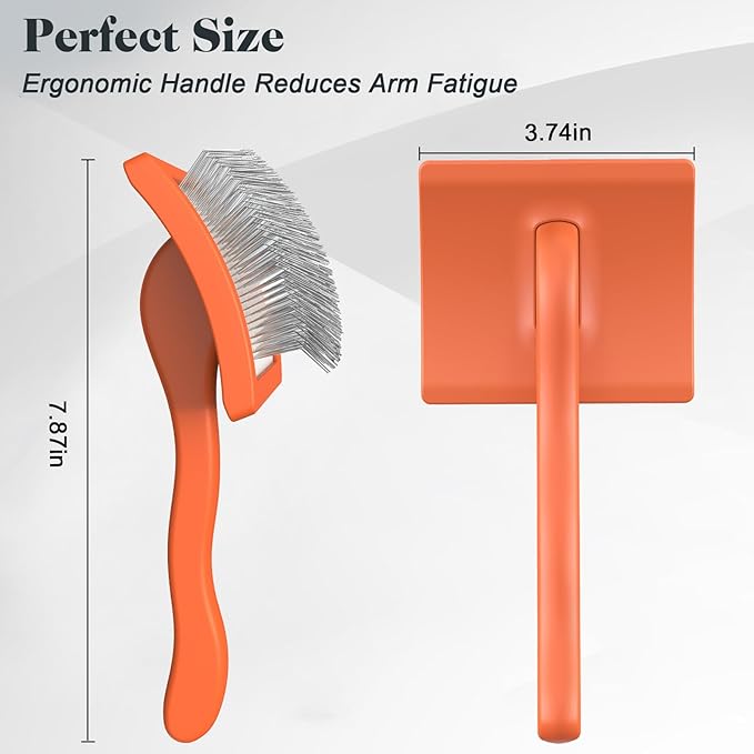 2PCS Slicker Brush for Dogs & Pet Comb,Professional Dog Grooming Brush (Goldendoodles,Poodles,Labradoodles) with Extra Long Pins to Effectively Remove Tangles, Knots and Mats (Orange Large)