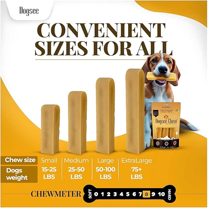 Dogsee Original Yak Cheese Himalayan Dog Chews 1lb (Large - 4 Bars) | 100% All Natural | Dog Treats Large Breed | Dog Chews Long Lasting for Aggressive Chewers | High Protein Dental Sticks