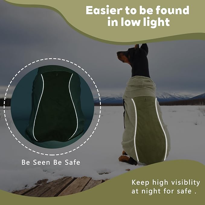 IECOii XXL Soft Fleece Dog Sweater, Stretchy Large Dog Sweater Vest with Leash Hole, Warm Dogs Fall Winter Hoodie for Indoor & Outdoor, Safety Reflective Great for Night Walks, Pitbull, Green, XXL