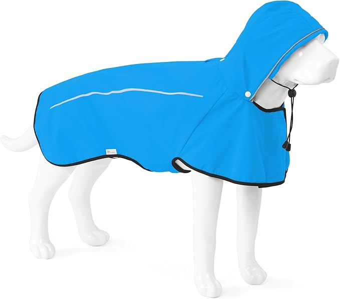 Mile High Life Dog Raincoat, Adjustable Waterproof Pet Rain Jacket, Reflective Hooded Poncho for Small Medium Large Dogs, Lightweight Breathable Pet Rain Coat (Blue,M Chest 22"-28")
