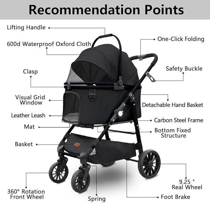 Extra Large Pet Stroller, Jumbo Dog Stroller Fits 3 Small Pets up to 50lbs, Heavy-Duty Stable Strollers with Shock Absorbing Wheels & Locking Brakes, for Walking, Jogging, Vet Visits