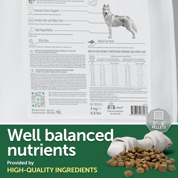 Nature's Protection Dry Dog Food - High Protein Tear Stain Diet - Dog Kibble for Adult & Puppy Dogs of Small, Medium & Large Breed with Light Fur (Superior Care - White Fish, 8.8 lb)