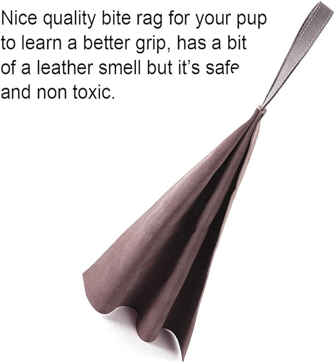 Storystore Leather Puppy Bite Rag Dog Tug Toy with Handle Tug of War Dog Toy Interactive Toys Toys for Small Medium Large Dogs Grip Development, Police K9 Training and Bite Inhibition