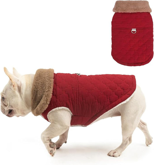 BEAUTYZOO Winter Dog Vest Coat with Harness Built in, Warm Puppy Jacket for Small Medium Dogs, Lightweight Cold Weather Small Dog Coat, Fleece Puffer Vest Windproof Snowproof Pet Clothes, Wine Red L