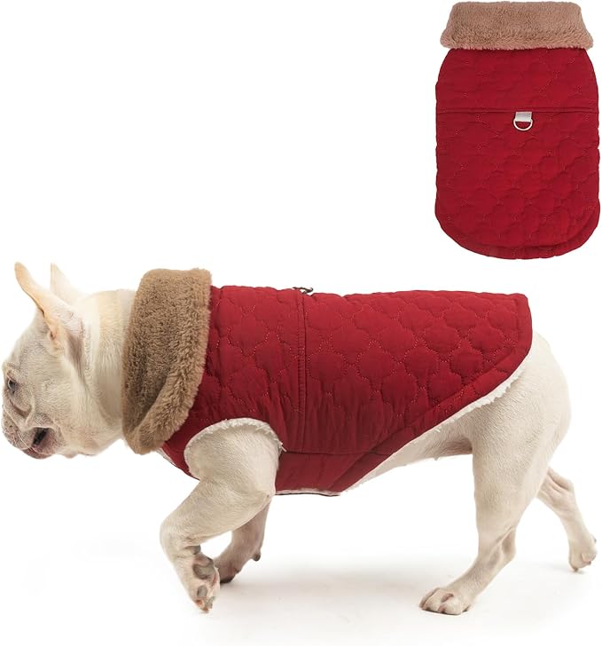 BEAUTYZOO Winter Dog Vest Coat with Harness Built in, Warm Puppy Jacket for Small Medium Dogs, Lightweight Cold Weather Small Dog Coat, Fleece Puffer Vest Windproof Snowproof Pet Clothes, Wine Red M