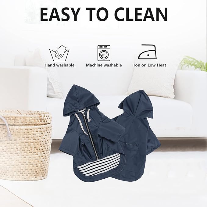 Dog Raincoat rain Jacket Raincoat Dogs Waterproof Small Medium Breeds Zip Closure Storage Pocket Harness Hole Blue XL