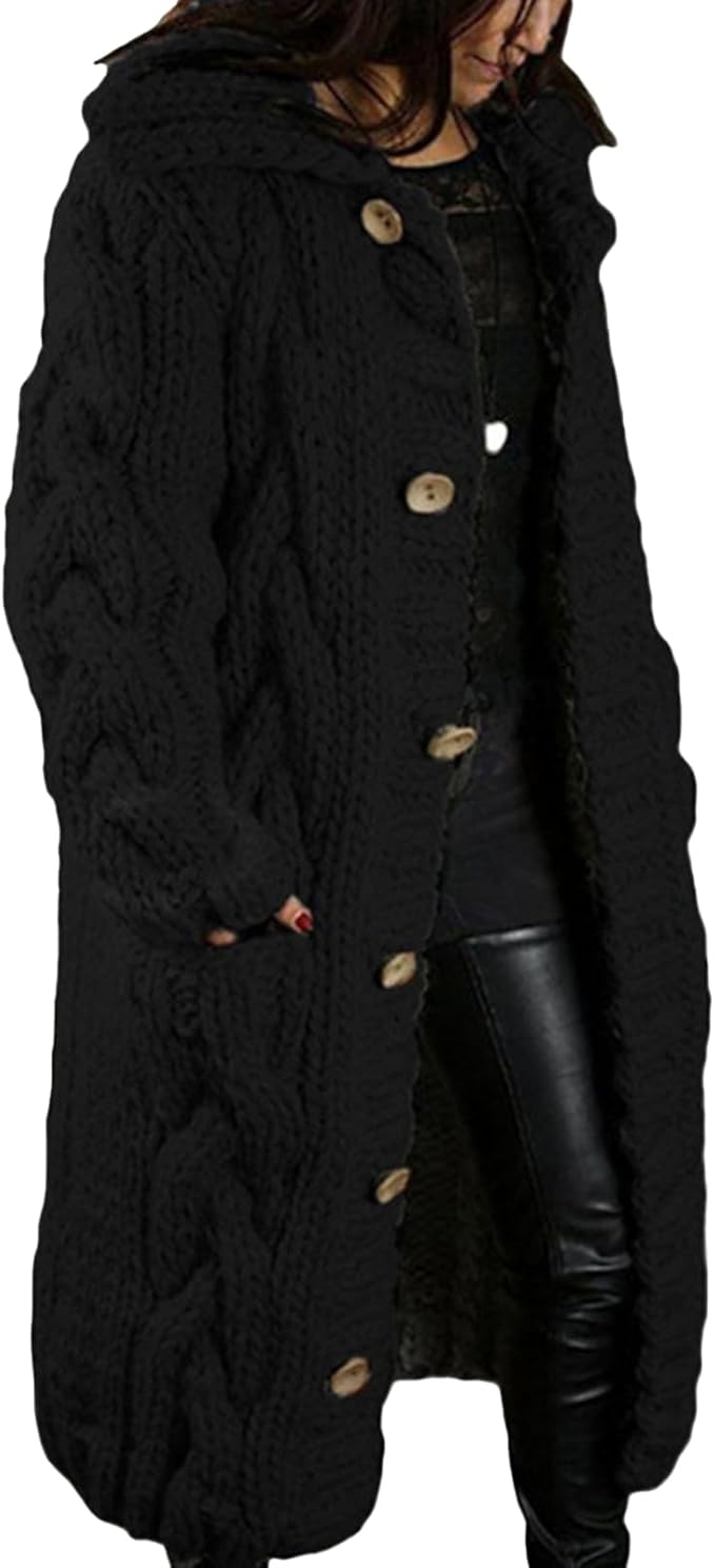 LOAIHA Women Chunky Cable Knit Long Sleeve Cardigan Fall Winter Trendy Oversized Button Down Sweaters Outerwear with Pocket