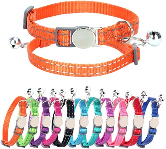 Orange Cat Bell Collar Reflective, Soft Nylon Break Away Kitten Collar with Bells, Breakaway Puppy Collar for XXS Xs Small Dogs, Neck 7-11 Inch