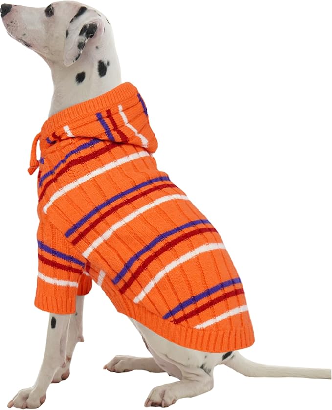 Kuoser Dog Sweater Large Size Dog, Thanksgiving Christmas Big Dogs Pullover Sweaters, Boy Girl Dogs Cable Knitwear Sweatshirt, Soft Thick Pet Winter Clothes for Cold Weather, Orange XXL