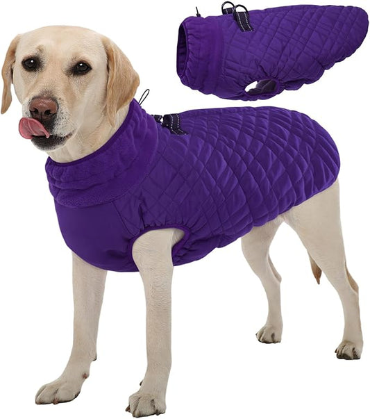 Kuoser Medium Dog Coat | All-Breed Thermal Wear with Windproof Layer | Reflective Tabs Enhance Visibility in Snow, Snap Buckles Simplify Dressing, Purple L