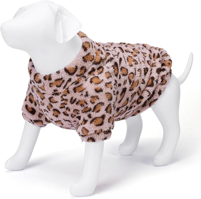 GreenJoy Leopard Print Dog Sweater – Stretchy Fleece Dog Turtleneck Sweatshirt for Puppies & Cats, Soft & Warm Pet Winter Clothes for Small, Medium & Large Dogs (Pink, Medium/Large)