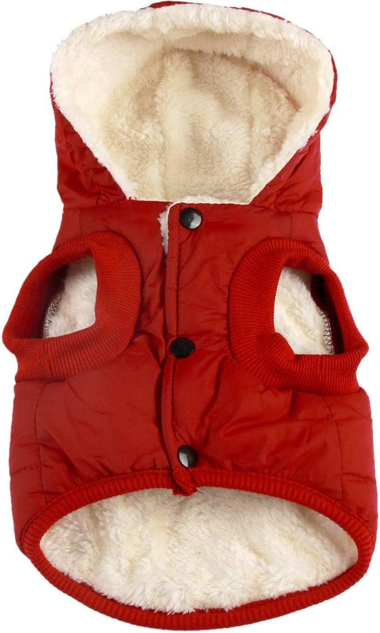 Fleece Lining Extra Warm Dog Hoodie in Winter,Small Dog Jacket Puppy Coats with Hooded,Red S