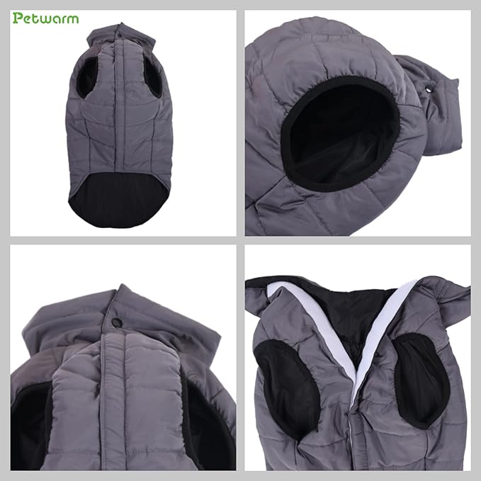 PetWarm Reversible Dog Cold Weather Coats, Waterproof Dog Puffer Vest, Vest for Dogs with Hook-and-Loop Strap, Windproof Outdoor Coat for Winter Walks and Snowy Days, Grey, XS