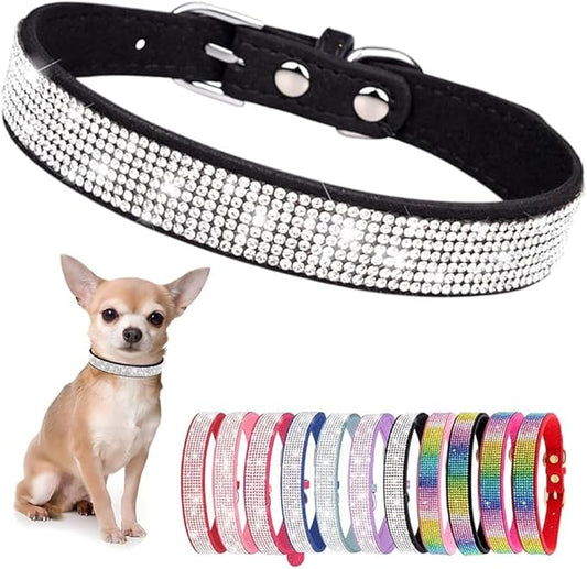 Serijoars Small Dog Collar with Rhinestone Crystal Diamond Colorful Bling Girl Puppy Cat Collars (XS, Black)