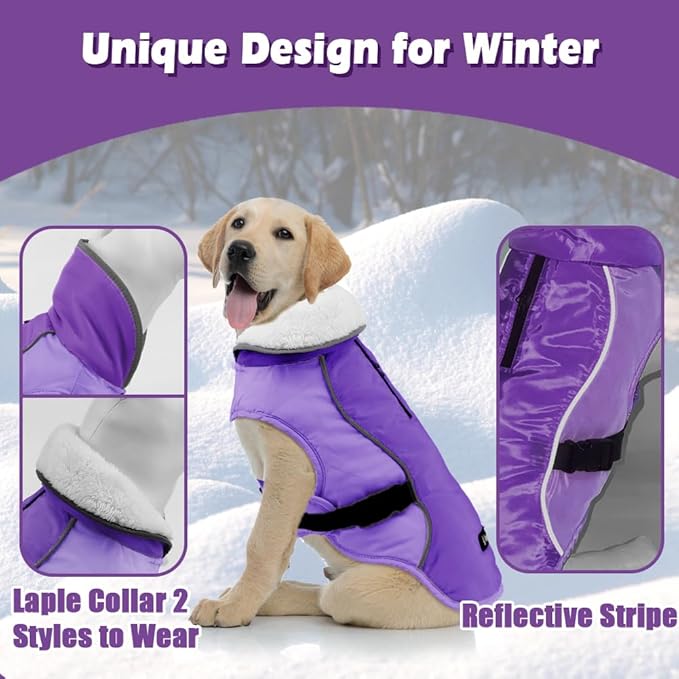 EMUST Dog Winter Coat, Thick Windproof Dog Jacket Winter, Pet Dogs Winter Vest for Small/Medium/Large Dog,New Purple, XXL