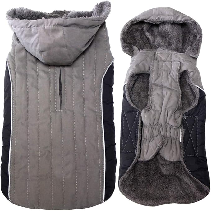 Fleece Dog Hoodie for Medium Dogs Super Warm Doggie Jacket for Cold Winter Dog Coats,Grey L