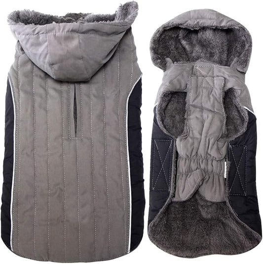 Fleece Dog Hoodie for Medium Dogs Super Warm Doggie Jacket for Cold Winter Dog Coats,Grey L