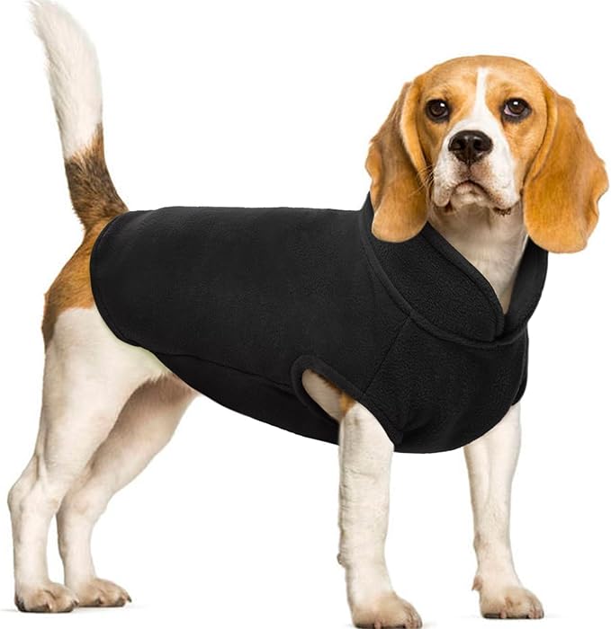 FUAMEY Dog Fleece Vest for Large Dogs,Warm Stretchy Dog Sweatshirts Pullover with Leash Hole Dogs Sweater Soft Pet Turtleneck Cozy Pet Vest Lightweight Sleeveless Black XXL