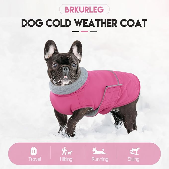 BRKURLEG Dog Winter Jacket, Warm Dog Winter Coats for Small and Medium Large Dogs, Reflective Adjustable Pet Cold Weather Coats, Waterproof Dogs Snow Jacket Clothes Fleece Vest (XS, Rose Red)