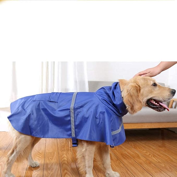 Mikayoo Large Dog Raincoat Adjustable Pet Waterproof Clothes Lightweight Rain Jacket Poncho Hoodies with Strip Reflective(Dark Blue,XXXL)