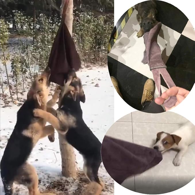 Storystore Leather Puppy Bite Rag Dog Tug Toy with Handle Tug of War Dog Toy Interactive Toys Toys for Small Medium Large Dogs Grip Development, Police K9 Training and Bite Inhibition