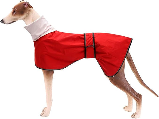 Dog Raincoat with Reflective Bar, Rain/Water Resistant, Adjustable Vest - Dog Raincoats for Greyhounds, Lurchers and Whippets - Red - XL