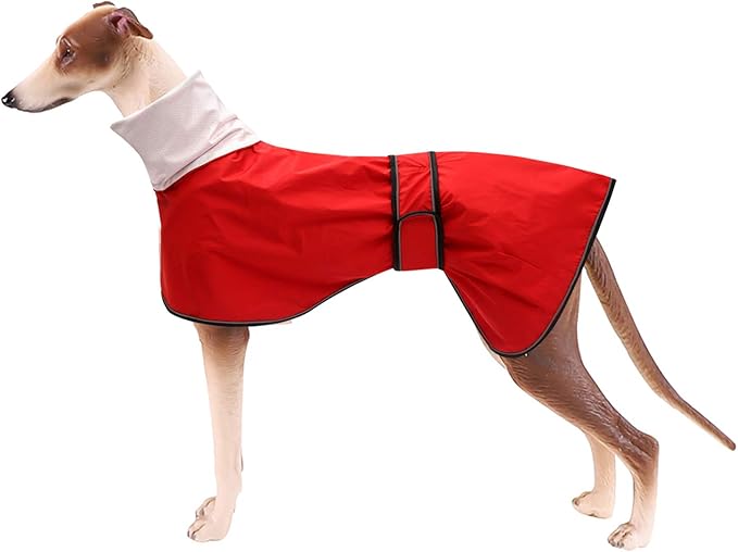 Dog Raincoat with Reflective Bar, Rain/Water Resistant, Adjustable Vest - Dog Raincoats for Greyhounds, Lurchers and Whippets - Red - M