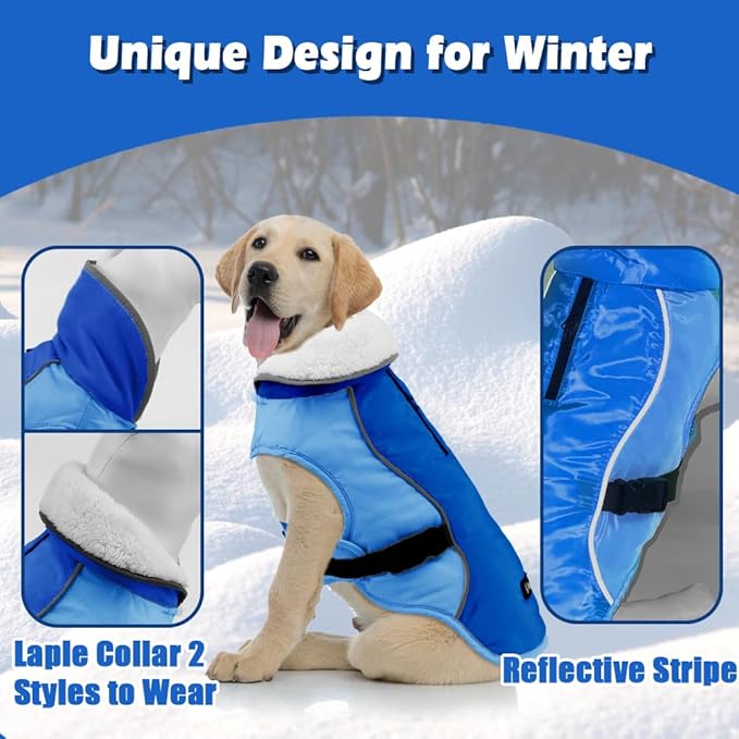 EMUST Dog Coat Winter, Warm Dog Snow Jacket for, Adjustable Small/Medium/Large Dogs Coat/s for Winter, New Blue, L