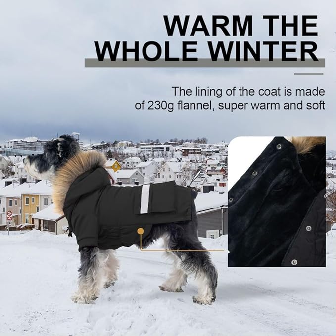 PINA Small Dog Coats - Waterproof, Warm Winter Jacket with Faux Fur Hood, Reflective, Flannel Lined, Windproof